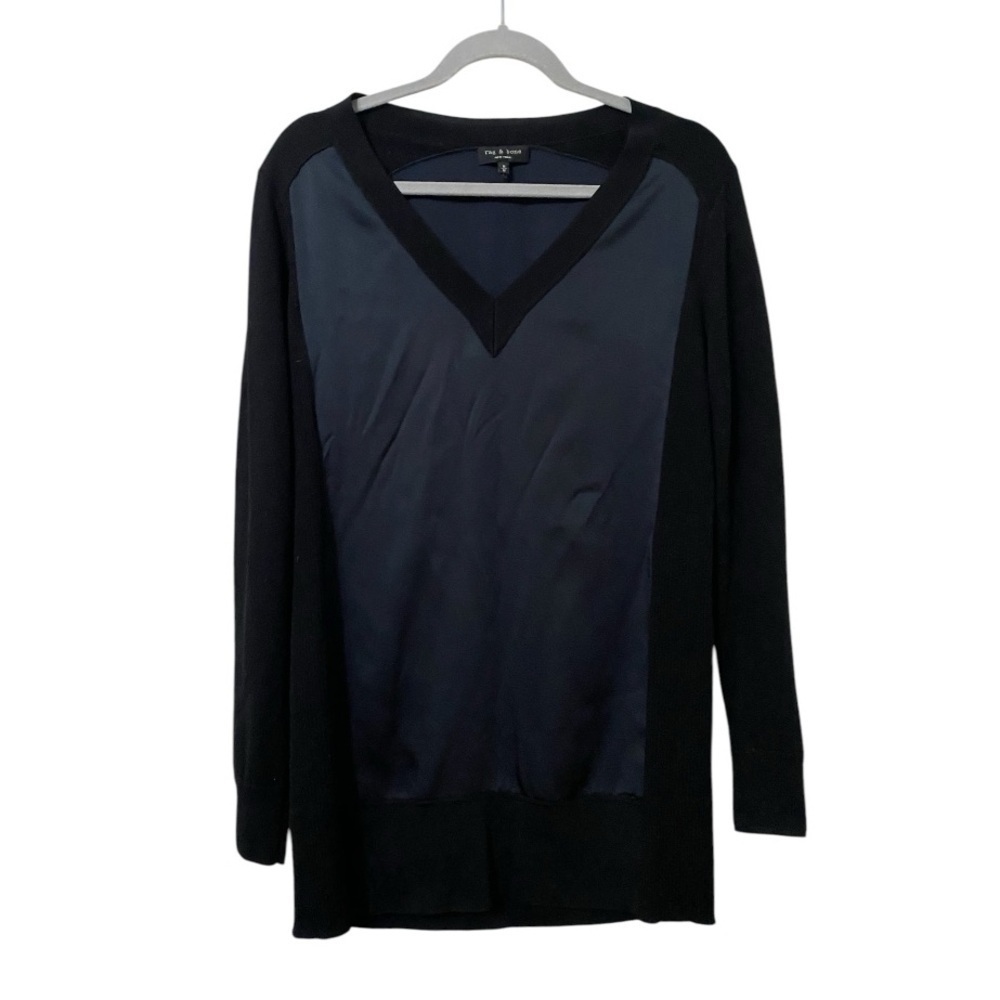 Rag & Bone Women's Vivienne Navy Black V-Neck Slip On Tunic Top